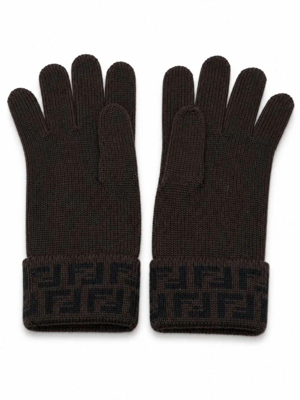 Fendi FF Monogram Knit Gloves Brown Black Logo Winter Designer Made in Italy